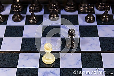 Starting game of chess on chessboard. Game concept Stock Photo