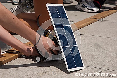 Starting-line Adjustments to Solar Car Editorial Stock Photo