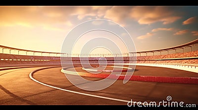 Starting point of an international race track Arena. Empty Racing track with grandstands. Generative AI Cartoon Illustration