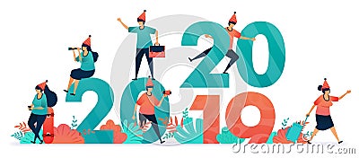 Starting a year end party and Christmas for Christians and Catholics. Start countdown on new year`s eve from 2019 to 2020 Vector Illustration