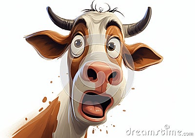 Startled Cow: A Hilarious Illustration of Panic and Concern Stock Photo