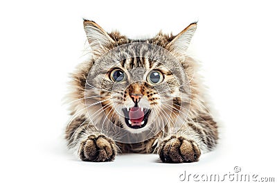 Startled Feline Clutching Mouth With Paws, Isolated On Transparent Background Stock Photo