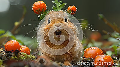 Startled Squirrel Among Oranges Stock Photo