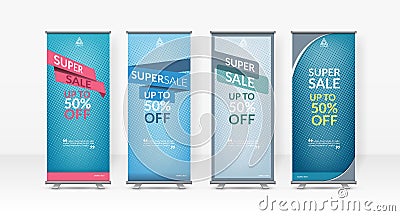 Business roll up design template, X-stand, Vertical flag-banner design layout, standee display promoting Stock Photo