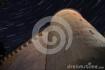 Startrails over old german high bunker Stock Photo