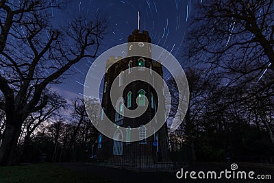 Startrails over Severndroog Castle Stock Photo