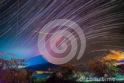 Startrails over swamp in rural Stock Photo