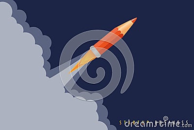 Startup business concept with pencil rocket launch Vector Illustration