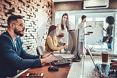 startup business people group working everyday job at modern office Stock Photo