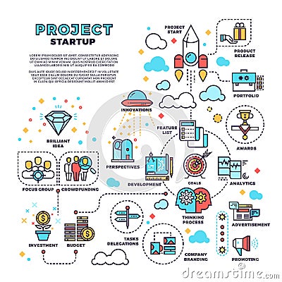 Startup, business project, product management, finance plan vector concept background Vector Illustration