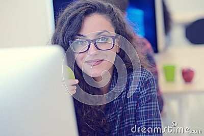 Startup business, software developer working on computer at modern office Stock Photo