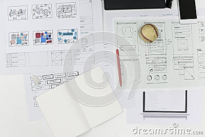 Startup Business Website Content Design Layout on Paper Stock Photo