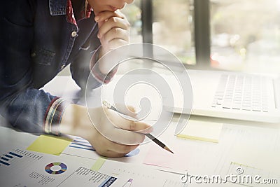 Startup business woman working with business documents on office Stock Photo