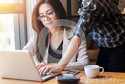 Startup company concept. Asian business people meeting in office Stock Photo