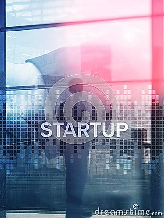 Startup concept with double exposure diagrams blurred background. Abstract Cover Design Vertical Format Stock Photo