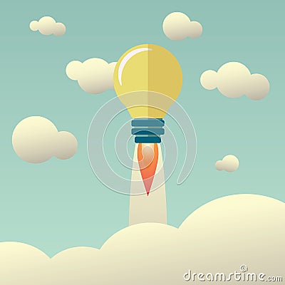 Startup concept with light bulb flying above Vector Illustration