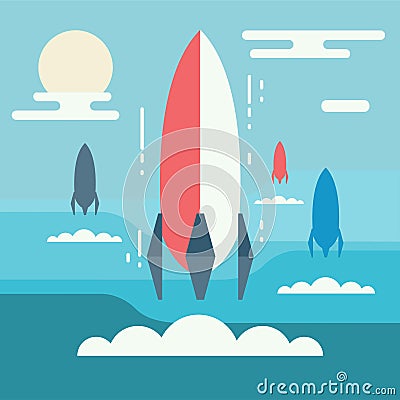 Startup concept minimalistic design. Rocket launch as metaphor o Vector Illustration