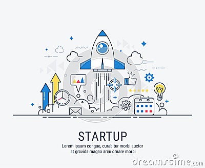 Startup concept with thin line flat modern design Vector Illustration