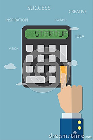 Startup digital alphabet with calculator and business hand, startup and business concept Vector Illustration