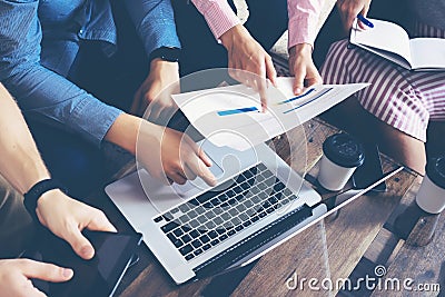 Startup Diversity Teamwork Brainstorming Meeting Concept.Business Team Coworkers Global Sharing Economy Laptop Stock Photo