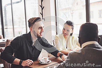 Startup Diversity Teamwork Brainstorming Meeting Concept. Business Team Coworkers Sharing World Economy Report Document Stock Photo