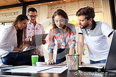 Startup Diversity Teamwork Brainstorming Meeting Concept.Business Team Coworkers Sharing World Economy Report Document Stock Photo