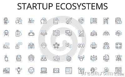 Startup Ecosystems line icons collection. Aim, Objective, Goal, Mark, Bullseye, Ambition, Destination vector and linear Vector Illustration
