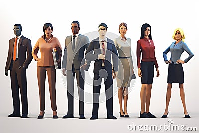 Startup or Enterprise Ready for Work with Business Diversity Team Clipart, Low Poly Style - Generative AI Cartoon Illustration