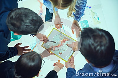 Startup information. Project managers, team leads checking analytics after launching rejects, working with KPI Stock Photo