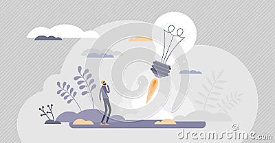 Startup innovation idea with creative project launch tiny persons concept Vector Illustration