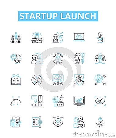 startup launch vector line icons set. Launch, Startup, Entrepreneur, Business, Begin, Fund, Found illustration outline Vector Illustration