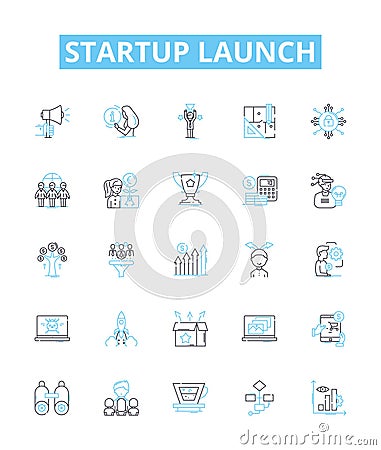 startup launch vector line icons set. Launch, Startup, Entrepreneur, Business, Begin, Fund, Found illustration outline Vector Illustration