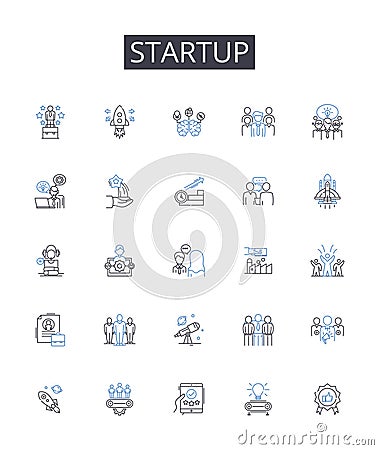 Startup line icons collection. Agile, Scrum, Waterfall, Lean, DevOps, Six Sigma, Kanban vector and linear illustration Vector Illustration