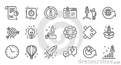 Startup line icons. Launch Project, Business report and Target. Linear icon set. Vector Vector Illustration