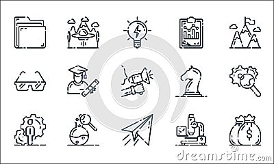 Startup line icons. linear set. quality vector line set such as money bag, message, manager, microscope, research, glasses, Vector Illustration