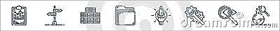 Startup line icons. linear set. quality vector line set such as research, search, setting, start up, folder, stacks Vector Illustration
