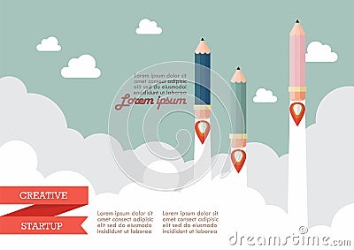 Startup with pencil rockets Vector Illustration