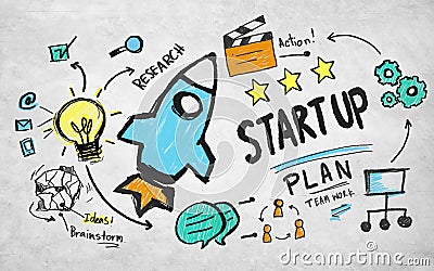 Startup plan action research teamwork brainstorm concept Stock Photo