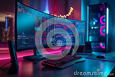 Startup presentation with charts and graphs on a large screen for impactful visual display Stock Photo
