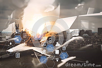 StartUp Programming Team. Website designer working digital table Stock Photo