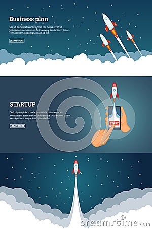 Startup project banner concept set. Business cartoon design vector Vector Illustration