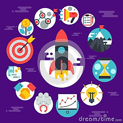 Startup project strategy banner, card vector illustration. Digital marketing, srartup planning analytics. Achieving Vector Illustration