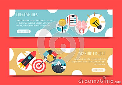 Startup project strategy set of banners vector illustration. Digital marketing, srartup planning analytics. Achieving Vector Illustration