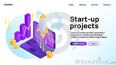 Startup projects Banner. Landing Website Page Vector Illustration