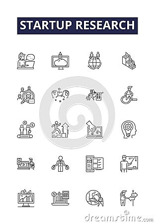 Startup research line vector icons and signs. Research, Entrepreneurship, Venture, Funding, Innovation, Business, Ideas Vector Illustration
