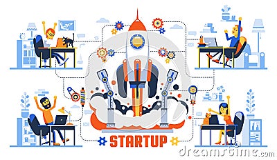 Startup rocket launch creative concept Vector Illustration