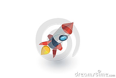 Startup, rocket launch isometric flat icon. 3d vector Vector Illustration