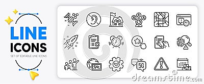Startup rocket, Reject checklist and 5g internet line icons. For web app. Vector Vector Illustration