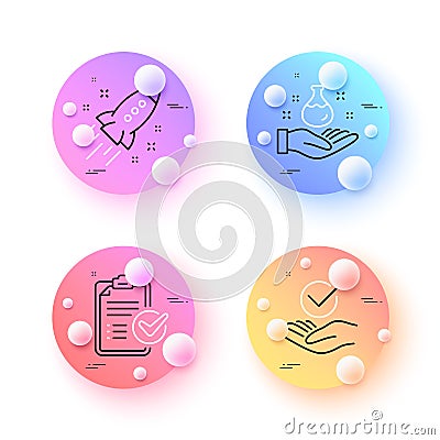 Startup rocket, Survey checklist and Approved minimal line icons. For web application, printing. Vector Vector Illustration