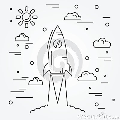Startup. Rocket thin line icon. Vector Illustration